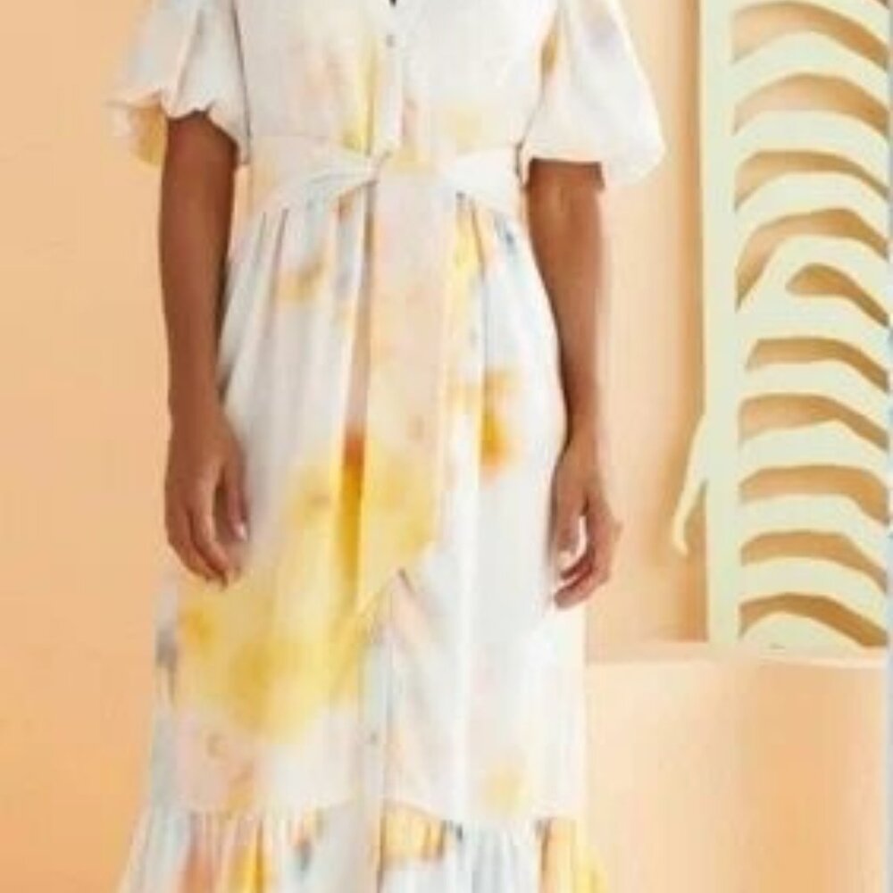 Women’s White and Yellow Tie-Dye Midi Dress